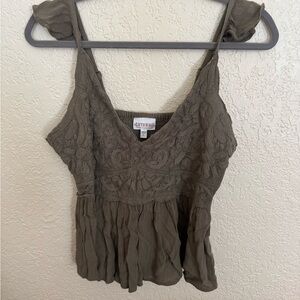 Shyanne Olive Green Embroidered Peplum Camisole